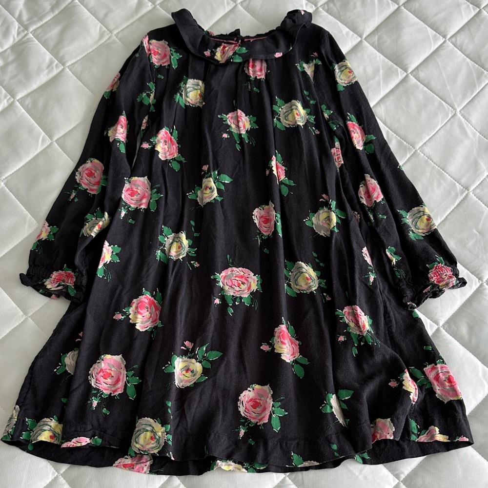 Mini Boden girls size 9-10 long sleeve dark gray pink floral dress
